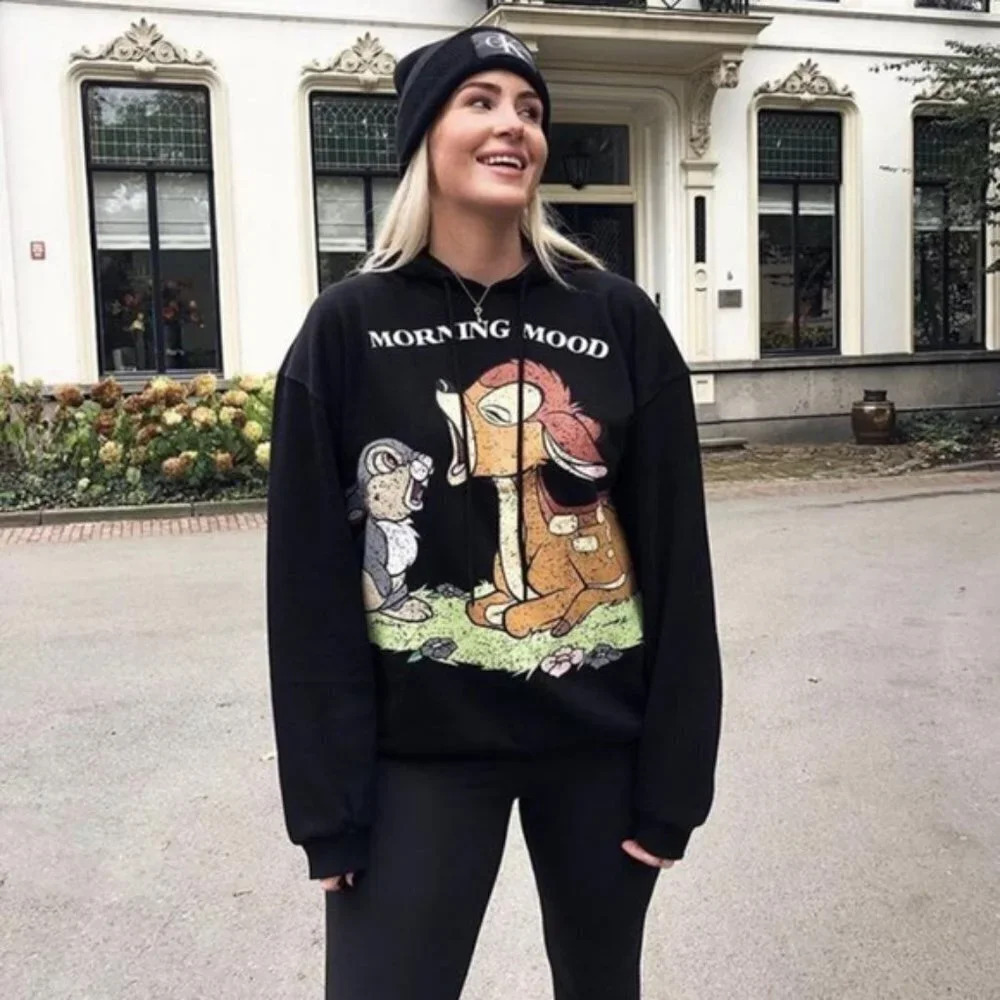 Zara Disney Bambi Morning Mood Hoodie Sweater Black Blogger Fav Sz Small